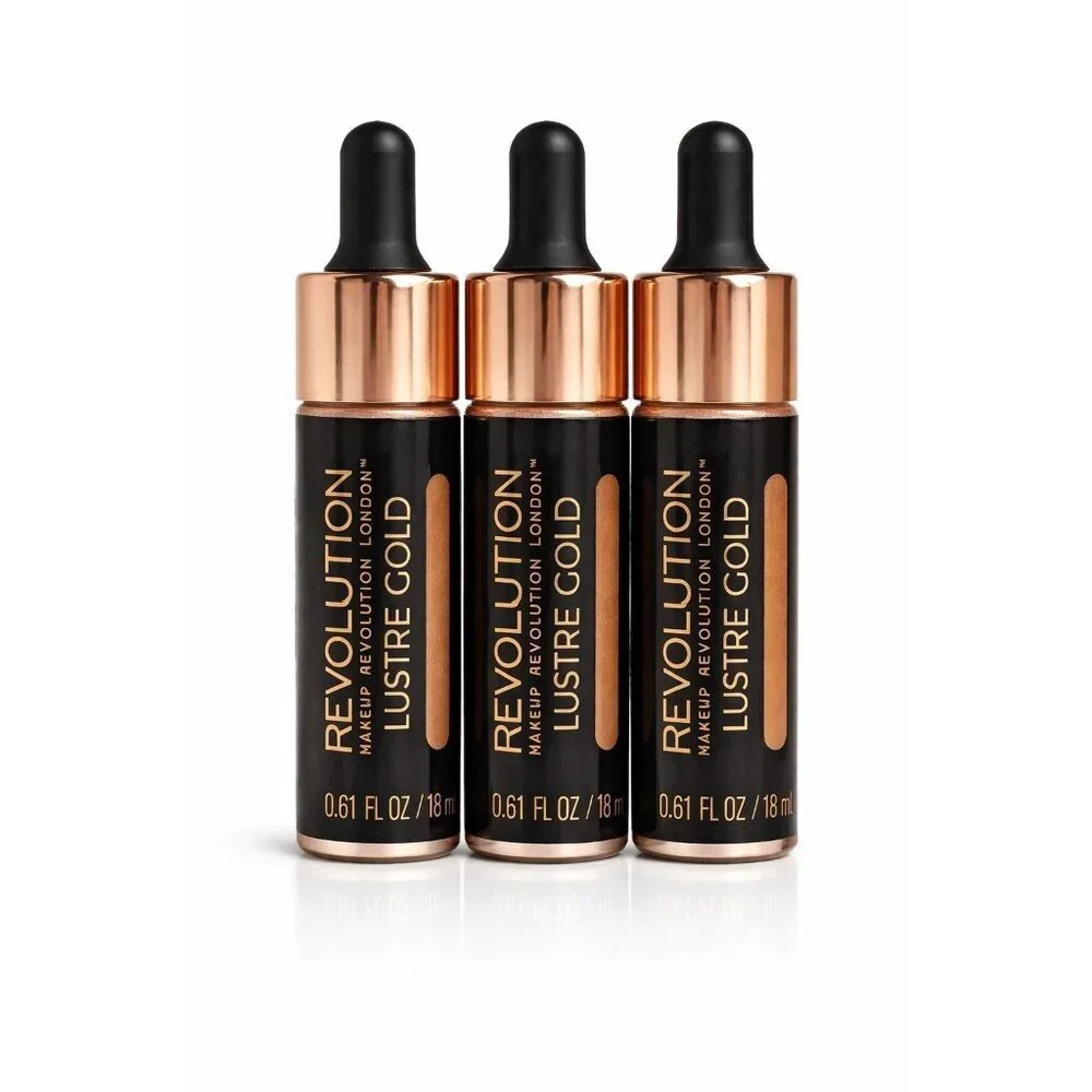 Makeup Revolution London Lustre Gold Liquid Highlighter 0.61oz / 18ml – Set of 3